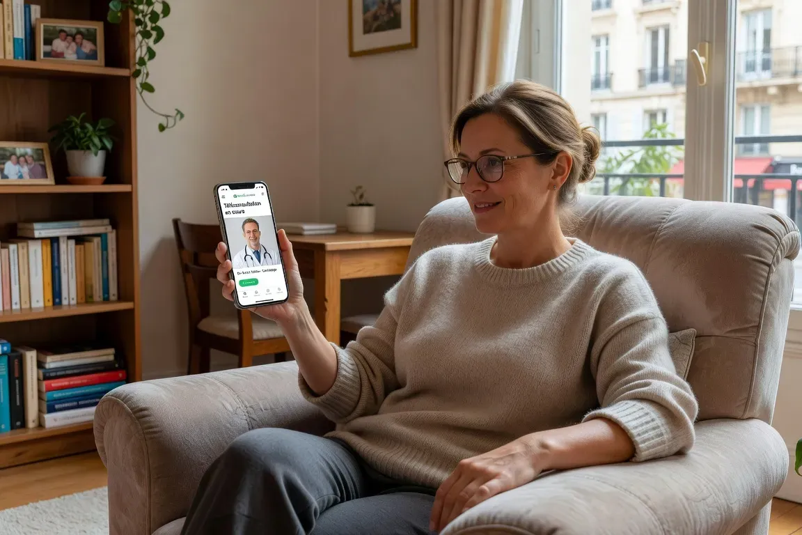 Patient utilisant son smartphone pour une téléconsultation médicale